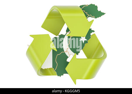 Recycling in Pakistan Konzept, 3D-Rendering auf weißem Hintergrund Stockfoto