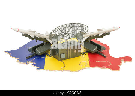Rumänische Raketenabwehrsystem Konzept, 3D-Rendering auf weißem Hintergrund Stockfoto