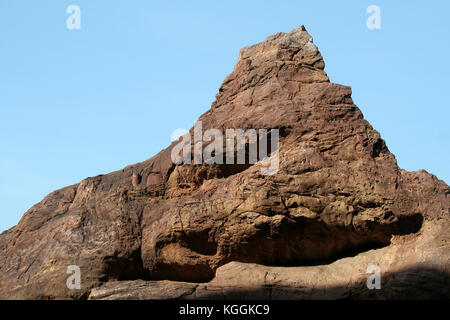 Sphinx geformten Felsen am nördlichen Hügel von badami in Karnataka, Indien, Asien Stockfoto