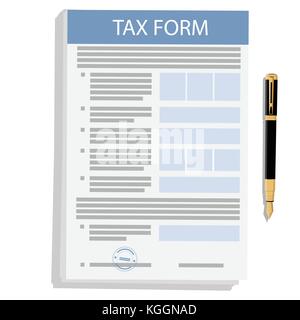 Vector Illustration Einkommensteuer form Papier und Füllfederhalter Symbol auf weißem Hintergrund. Bundeseinkommensteuer bilden. Steuererklärung Stock Vektor