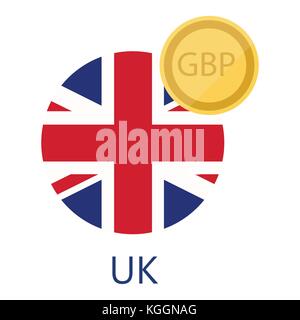 Vector Illustration uk runde Flagge und Symbol für die Währung gbp. Vereinigte Staaten Großbritannien Währung british pound Symbol Stock Vektor