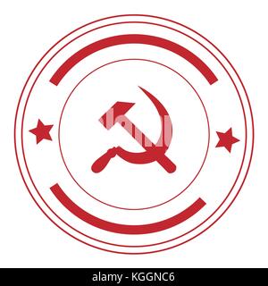 Vector Illustration Roter runder Stempelabdruck auf weißem Hintergrund. Hammer und Sichel. udssr Symbol Stock Vektor