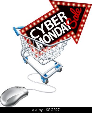 Cyber Monday Sale Online-Shopping Trolley Maus Stock Vektor