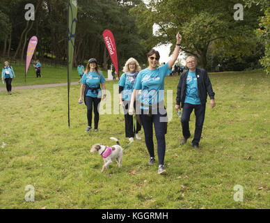 Fernsehstar Ruth Langsford und ihr Hund Maggie beginnen den Alzheimer’s Society Surrey Memory Walk im Painshill Park, Cobham. Die Strictly Come Dancing 2017, Loose Women und ITV This Morning Moderatorin, die ihren Vater Dennis an Demenz verloren hat und Botschafter der Alzheimer’s Society ist. Ruth wurde von EastEnders-Star Emma Barton und ihrem Hund Poppy begleitet. Mit: Emma Barton Where: Cobham, Großbritannien Wann: 08 Okt 2017 Credit: Paul Taylor/WENN.com Stockfoto