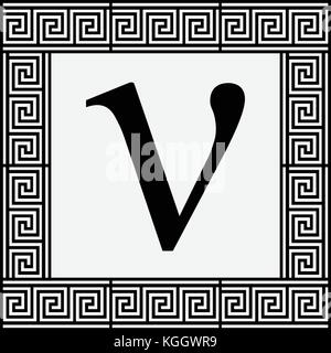 Nu griechischen Buchstaben Symbol, nu Symbol in der griechischen Antike Rahmen, Vector Illustration. Stock Vektor