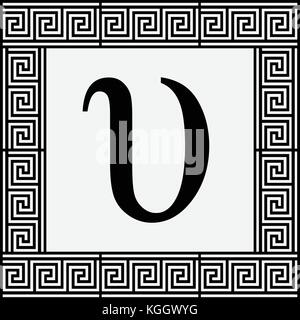 Upsilon griechischen Buchstaben Symbol, Upsilon Symbol in der griechischen Antike Rahmen, Vector Illustration. Stock Vektor
