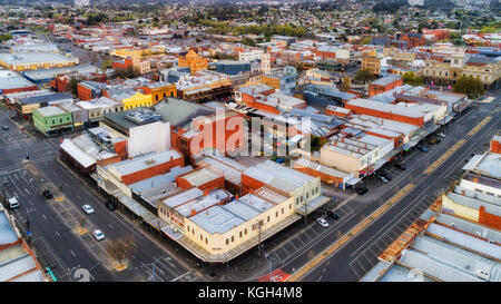 Antenne erhöhten Blick auf Downtown in Ballarat - regionale Stadt in Victoria Victoria. Altstadt aus dem 18. Jahrhundert Gold Rush - Straßen, Wege Stockfoto