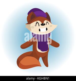 Vector Illustration eines niedlichen Fuchs in Schal und Mütze Stock Vektor