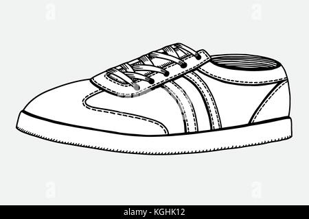Vektor Skizze Illustration - Single Side View skater Schuhe auf weißem Hintergrund. Stock Vektor