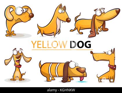 Set Yellow Dog Cartoon 2018 Abbildung. Stock Vektor