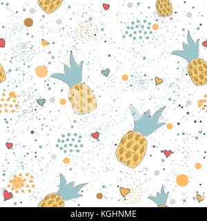 Hand gezeichnet nahtlose Muster mit Ananas und Herzen. Ideal für Hochzeit Karten, Postkarten, T-Shirts, Einladungen, Broschüren, Plakate, Geschenkverpackung Stock Vektor