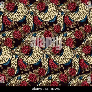 Vektor nahtlose Dragon und Rosen Textur - traditionelle asiatische chinesische und japanische Ornament, gebrauchsfertig Stock Vektor