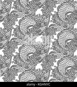 Vektor nahtlose Dragon und Rosen Textur - traditionelle asiatische chinesische und japanische Ornament, gebrauchsfertig Stock Vektor