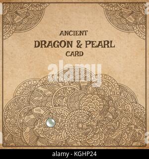 Vector Abbildung: authentische orientalische Drache mit Pearl Tinte Zeichnung auf Pergamentpapier Karte Hintergrund Stock Vektor