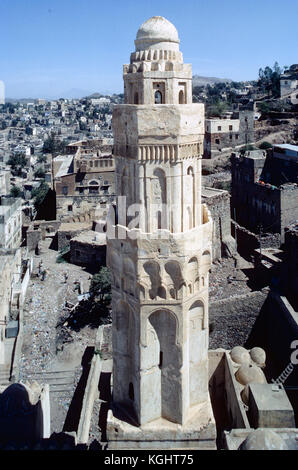 Minarette, Ashrafiyya Moschee und Madrasa, Taizz oder Taiz, Jemen Stockfoto