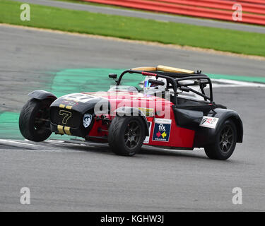 Oliver Gibson, Caterham 7 Sigmax, Absolventen Meisterschaft, BARC nationale Meisterschaft Silverstone 7th Oktober 2017, klassische Autos, Silverstone, England, Stockfoto