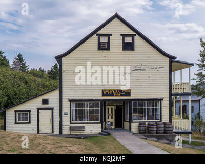 Historische Hyman und Söhne Store und Lager, Forillon National Park, Gaspe Halbinsel, Kanada. Stockfoto