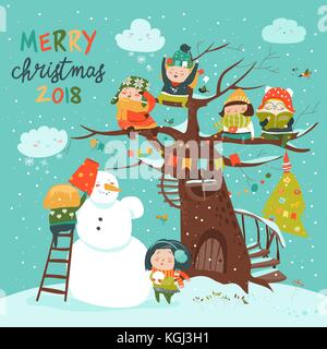 Glückliche Kinder feiern Weihnachten Stock Vektor