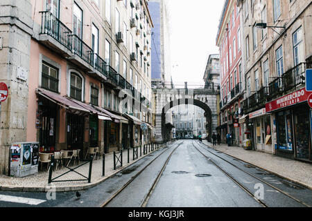 Rua Dom Luis I am frühen Morgen, Lissabon, Portugal. Stockfoto