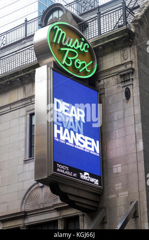 Liebe Evan Hansen am Music Box Theatre in NEW YORK. Stockfoto