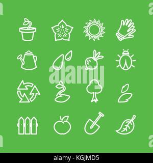 Vektor Gartenarbeit Flachbild lineart Symbole gesetzt Stock Vektor