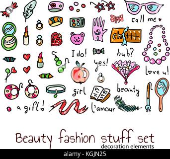Mode und Schönheit Frauen Zubehör Elemente einstellen Stock Vektor