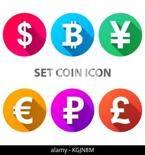 Bitcoin, Dollar, Yen, Euro Rubel pound Symbol Stock Vektor