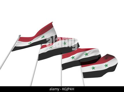 Syrien flags in einer Reihe mit einem weißen Hintergrund. 3D-Rendering Stockfoto