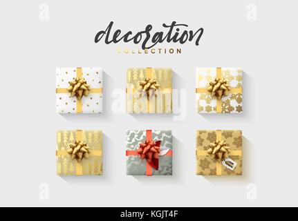 Set aus bunten verpackte Geschenkboxen viele Geschenke. Stock Vektor