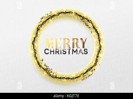 Strahlende Weihnachten Hintergrund. Design traditioneller Weihnachtsschmuck, gold Lametta, helles Licht Girlanden. Stock Vektor