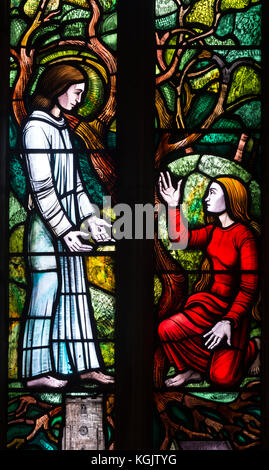 Memorial Glasmalerei von Jill Holliday, St. Maria Magdalena Kirche, Leintwardine, Herefordshire, England, Großbritannien Stockfoto