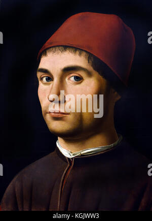 Porträt eines Mannes von Antonello da Messina (1475-6 Antonello di Giovanni di Antonio) aktiv 1456 - 1479, italienischer Maler aus Messina, Sizilien, aktiv während der italienischen Renaissance. Italien. Stockfoto