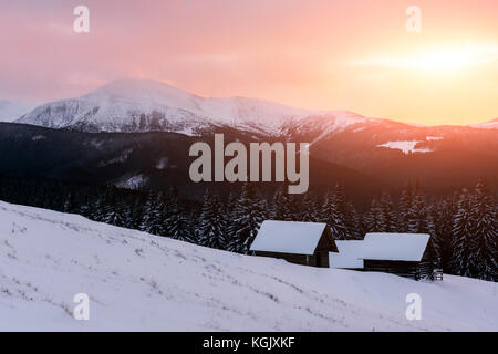 Fantastic landscape with snowy house Stockfoto