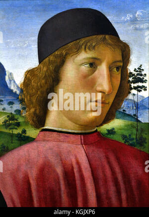 Porträt eines jungen Mannes in Rot 1480-90 Domenico Ghirlandaio 1449 - 1494 Italien (Florenz war er auch in Rom, San Gimignano und Pisa. ) Stockfoto