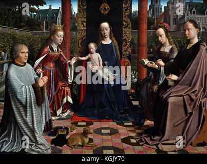 Die Jungfrau und Kind mit Heiligen und Spender 1510 Gerard David 1460 - 1523 Frühen niederländischen Maler und Manuskript illuminator bekannt für seine brillante Farbe (Niederlande, Niederlande, Belgien, Belgien, Flämische) Stockfoto