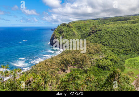 Panoramablick vom Weg ins Pololu Valley auf der Big Island von Hawaii Stockfoto