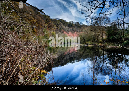 Brobury Narbe ist in der Nähe von monnington und moccas Gerichte in herefrodshire, UK, wo der Fluss durch roten Sandstein geschnitten hat. Stockfoto