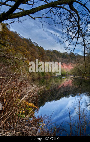 Brobury Narbe ist in der Nähe von monnington und moccas Gerichte in herefrodshire, UK, wo der Fluss durch roten Sandstein geschnitten hat. Stockfoto