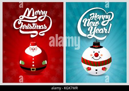 Frohe Weihnachten und neues Jahr Schriftzug Text mit Weihnachten Spielzeug Vektor-illustration glücklich. Stock Vektor