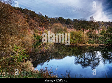 Brobury Narbe ist in der Nähe von monnington und moccas Gerichte in herefrodshire, UK, wo der Fluss durch roten Sandstein geschnitten hat. Stockfoto