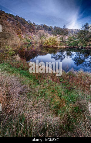 Brobury Narbe ist in der Nähe von monnington und moccas Gerichte in herefrodshire, UK, wo der Fluss durch roten Sandstein geschnitten hat. Stockfoto