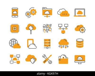 Cloud omputing. Internet Technologie. Online Services. Daten, Informationen Sicherheit.. dünne Linie blau Web Icon Set. Überblick icons Collection. Vector Illustration. Stock Vektor