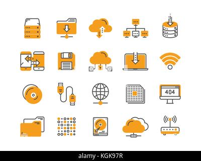 Cloud omputing. Internet Technologie. Online Services. Datenverarbeitung, Informationssicherheit.. dünne Linie Web Icon Set. Überblick icons Collection. Vector Illustration. Stock Vektor