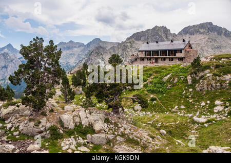 Schutzhütte im Nationalpark Aigüestortes Stockfoto