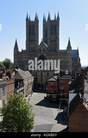 Blick auf die Kathedrale von Lincoln von den Burgmauern Stockfoto