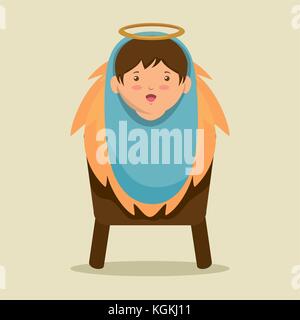 Merry Christmas Baby Jesus in einer Krippe Vector Illustration Grafik Design liegen Stock Vektor