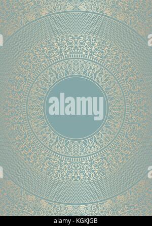 Golden runde florale Muster auf grün blau Farbe. vintage Cover Design vorlage. Vektor mandala Plakat Hintergrund mit der Meldung. Stock Vektor
