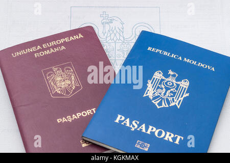 Moldau und Rumänien ausländische Pässe Stockfoto