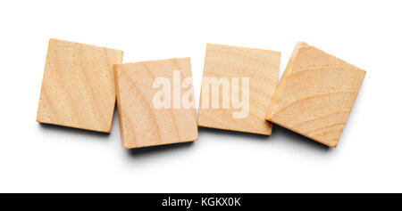 Vier Holz Fliesen mit Kopie Speicherplatz auf einem weißen Hintergrund. Stockfoto
