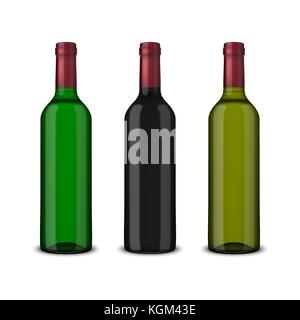 Satz 3 realistische Vektor Flaschen Wein ohne Label auf weißem Hintergrund. design Vorlage in der Eps 10. Stock Vektor